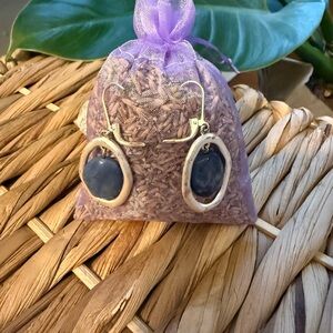 Hammered Silver and Blue Stone Dangling Earrings